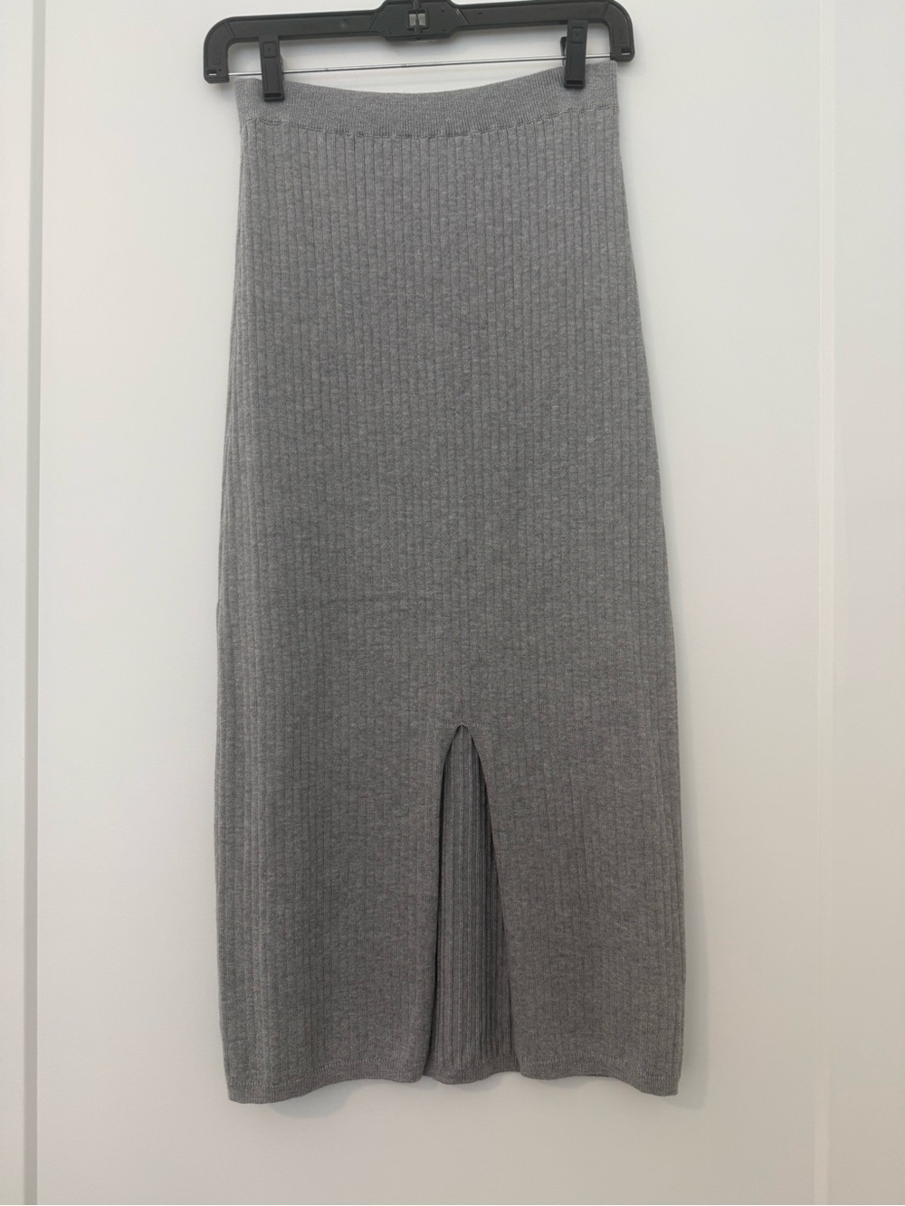 Free People Gray Ribbed Midi Pencil Skirt with Front Slit